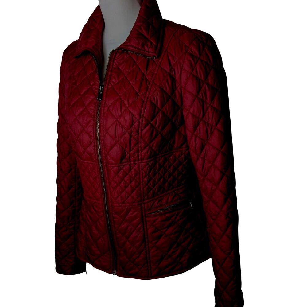 Vtge Cache Wmns M quilted jacket wine Y2K B38" W33" CB24"Sl 24.75" Hips 44" VGUC
